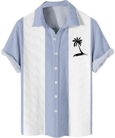 Hawaii Shirt for Men - Reversible Palm Printed Beach Shirt | Short-Sleeved Button-Up Cuba Style | Relaxed Fit Leisurewear | Light Blue 6XL Tropical Summer T-Shirt - Buy Online on GoSupps.com