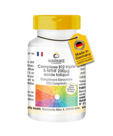 Vitamine B12 complexe triple 5-MTHF 200 g d'acide folique - 250 comprim s - HAUTEMENT DOS - Qualit pharmaceutique allemande - v g talien | Warnke Vitalstoffe