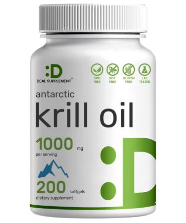 Antarctic Krill Oil Supplement 1000mg, 200 Softgels, High Potency | Mercury Free | Rich in Omega-3s, EPA, DHA, Astaxanthin & Phospholipids, Non-GMO, No Gluten