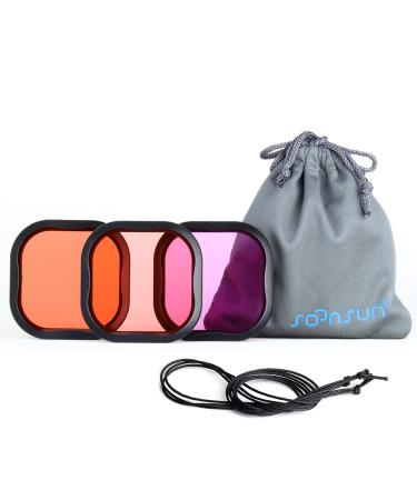 SOONSUN 3-Pack Dive Filter for GoPro Hero 8 9 10 11 Black Official Waterproof Housing Case - Red, Light Red, Magenta Filters - Enhances Colors for Various Underwater Video and Photography Conditions - Buy Online on GoSupps.com
