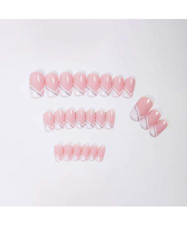 French Short False Nails - Pink Hypotenuse Square Press On Nails for Women & Girls | 24pcs Gift Set for Parties - Buy Online on GoSupps.com