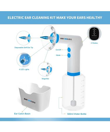 BOCOOLIFE Electric Ear Cleaner Kit - Rechargeable Earwax Removal System with 4 Pressure Modes and 5 Ear Tips - for Adults and Kids - Includes Ear Basin - Blue - Buy Online on GoSupps.com