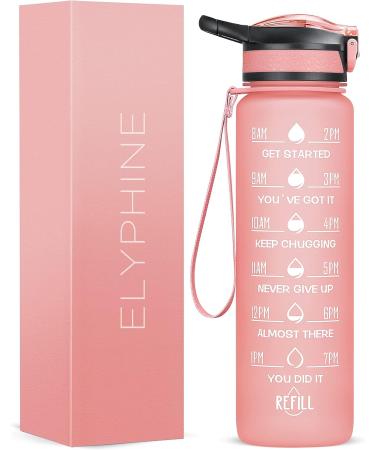ELYPHINE 32/24 oz Water Bottle with Removable Straw & Time Marker | BPA Free Tritan | Leakproof | Motivational Sports Jug - Veiled Rose - Buy Online on GoSupps.com