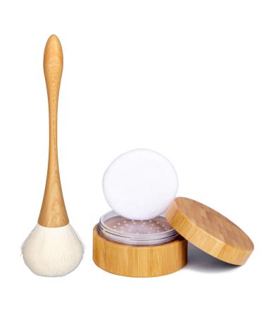 Art Secret 30ml/1oz. Empty Loose Powder Container with Brush Bamboo Cosmetic Bake Make-up Loose Powder Jar with Sifter Lid and Powder Puff