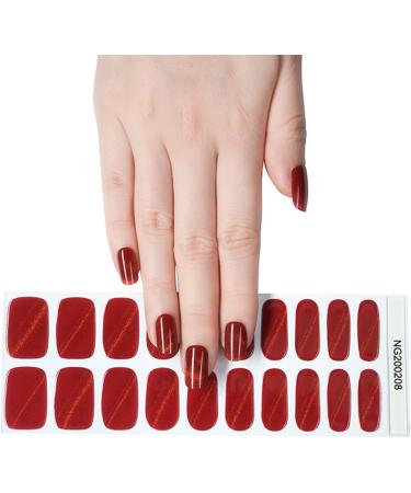 Foyute Semi Cured Gel Nail Strips 20 Pcs Soft Self-Adhesive Gel Nail Polish Wraps Sticker for Salon-Quality Manicure Set Long Lasting Easy to Apply & Remove Nail File & Wooden Stick Cat Eye Red - Buy Online on GoSupps.com