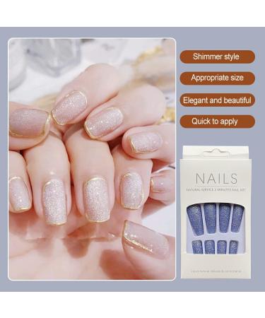 AUklOPVZZ 1 Set French Tip Press on Nails Solid Color Extension Shimmer Fingernails Decals Full Cover Salon Gifts Manicure Kit H33-purple blue jelly glue - Buy Online on GoSupps.com