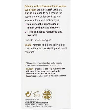 Snake Venom Eye Cream (15ml) with SYN-AKE & Marine Collagen - Hydrates, Smooths, and Reduces Under Eye Bags - Buy Online on GoSupps.com
