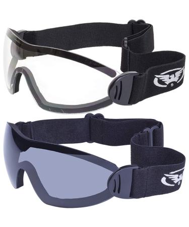 2 Sky Dive Goggles Clear Smoke Skydiving New These Have Shatterproof Polycarbonate Lenses And UV400 Filter for Maximum UV Protection