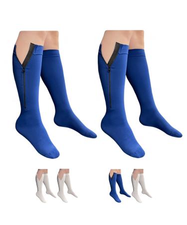 Closed Toe 20-30 mmHg Zipper Compression Leg Premium Socks (2 Pairs) (Small-Medium Navy) Small-Medium Navy