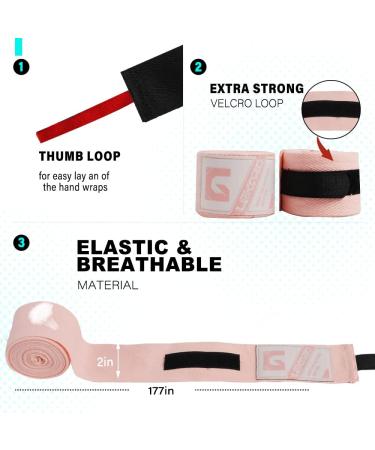 Lekro 160-Inch Pink Elastic Cotton Boxing Hand Wraps for Muay Thai MMA Training - Men & Women - Buy Online on GoSupps.com