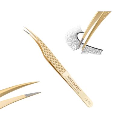 Nagaraku Faserspitze eyelash extension tweezers Professional eyelash tweezers Princation pink antistatic antistatic anti-slip gold stainless steel diamond handle fiber tip tweezers (Dolphin Tweezer AG-05) - Buy Online on GoSupps.com