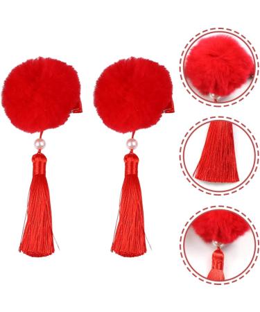 FRCOLOR 12 Pairs Tassel Hair Ball Hair Clip Hair Barrettes for Thick Hair Hanfu Hair Accessories for Kids Baby Hair Clips Metal Hair Clips Princess Artificial Fur Red Girl Child Issue Card - Buy Online on GoSupps.com