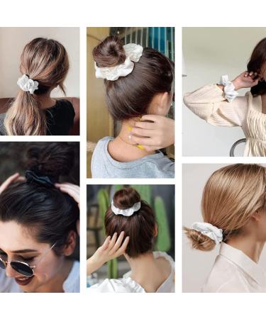 20PCS White Black Satin Silk Hair Scrunchies Ponytail Holder - Elastic Hair Bands for Women/Girls - Black/White - 9cm - Buy Online on GoSupps.com