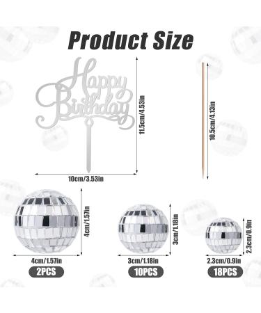 Disco Ball Cupcake Toppers with Happy Birthday Sign - Silver Cake Picks for 70s Disco Theme Party (31pcs) - Buy Online on GoSupps.com
