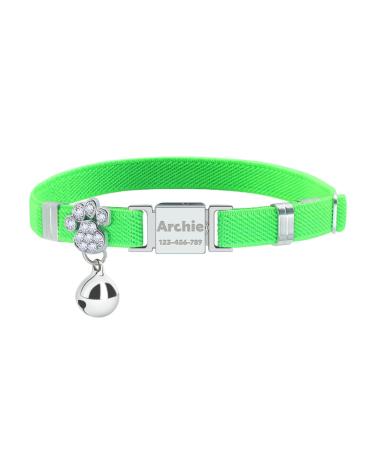 Personalized Elastic Cat Collar with Name and Phone Number Engraved Cat Collar with Bell -Light Green