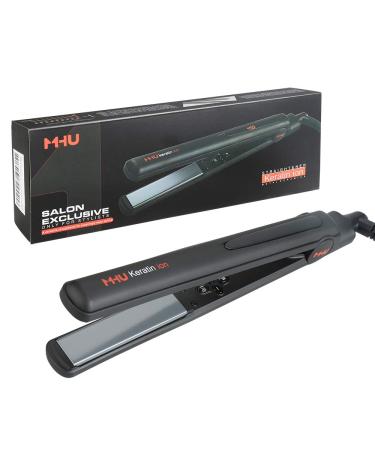 MHU Professional Salon Flat Iron with 1 Inch Plate Ceramic Tourmaline Ionic Hair Straightener and Curler Auto Shut Off Black