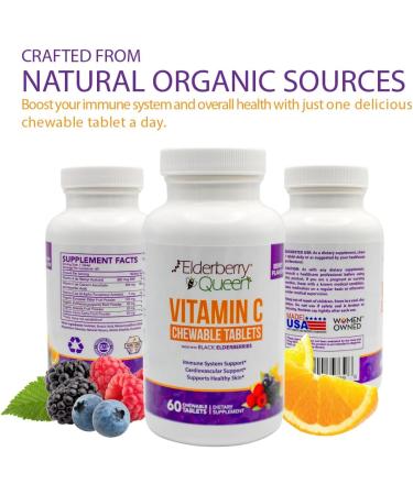 Elderberry Queen Chewable Vitamin C 500mg - Immune Boost & Antioxidant Support Tablets with Vitamin A, E & Organic Echinacea, Elder Fruit, Acerola - Natural Dietary Supplement, 60 Count - Buy Online on GoSupps.com