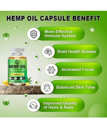 (2-Pack) High Potency Hemp Oil Capsules - 180 Veggie Softgels - 60,000 Maximum Strength, Immune System Support, Focus Calm, Relaxation, Mood, Pure Extract, Organic, Vegan, Non-GMO - Buy Online on GoSupps.com