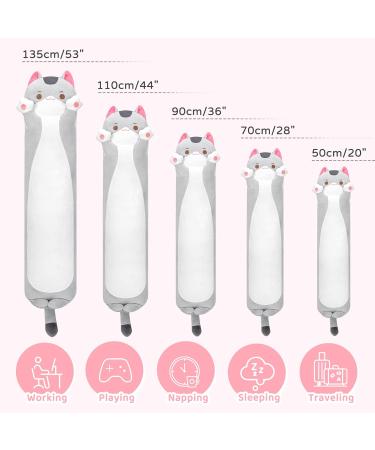 Mewaii 28in Long Cat Plush Pillow - Cute Grey Kitty Stuffed Animal for Kids | Soft Huggable Squishy Toy 28inch/70cm - Buy Online on GoSupps.com