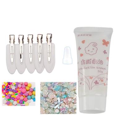 Hair Clips Kit Hairpin Bag Cream Glue with Resin Cute Cartoon Accessories Hairpins for Women Girls Fanelod Pink and White