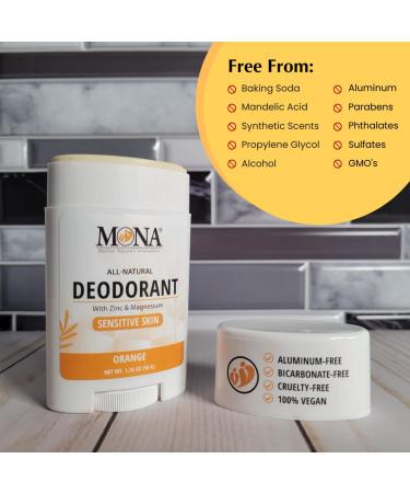 MONA BRANDS All Natural Deodorant For Women & Men | For Sensitive Skin | No Aluminum or Baking Soda | (2-Pack ORANGE 1.76 Oz each) - Buy Online on GoSupps.com