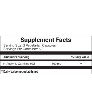 Carnitine 1500 - Maximum Strength Acetyl L-Carnitine Supplement for Energy, Memory, Focus & Weight Loss - 120 Vegetarian Capsules - Buy Online on GoSupps.com