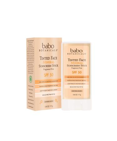Babo Botanicals Tinted Moisturizing Face Mineral Stick Sunscreen SPF 50 with 70+ Organic Ingredients  Unscented  0.6 Ounce 0.60 Ounce (Pack of 1)
