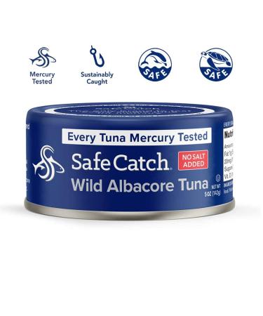 Safe Catch No Salt Added Wild Albacore Tuna - Mercury Tested, Gluten-Free, 5oz Cans, Pack of 12 - Buy Online on GoSupps.com