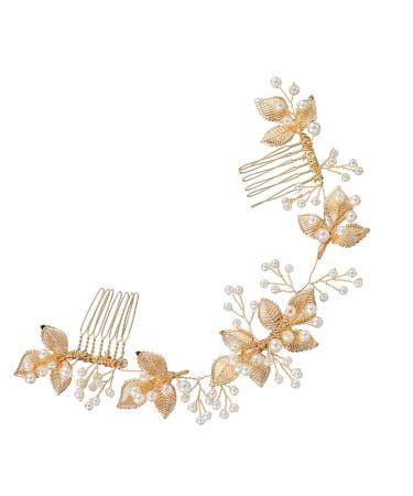 FRCOLOR 1pc Comb Bridesmaid Headwear Wedding Hairband Glitter Leaf Pearl Wedding Hairpin Hair Pin Floral Headpiece Wedding Hair Accessories Bride Hairstyles Manual Headband Alloy