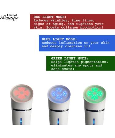 Eternal Beauty 2.0 Red Blue Green Light Therapy Wand for Face - Firming and Tightening Device for Wrinkles - Buy Online on GoSupps.com