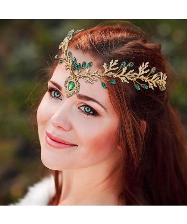 IYOU Rhinestone Fairy Headband Crown Gold Leaf Elf Headpiece Crystal Woodland Enchanted Hairband Tiara Queen Costume Party Hair Accessories for Women - Buy Online on GoSupps.com