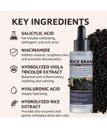 3PCS Black Rice Face Serum with Rice Bran Water Niacinamide & Lactic Acid Gently Exfoliates Reduces Blackheads & Brightens - Buy Online on GoSupps.com