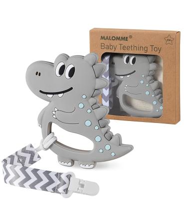 Teething Toys for Babies 0-6 Months 6-12 Months BPA-Free Baby Silicone Teether Dinosaur Pacifiers 0-6 Months Baby Teething Relief Toys Easy to Hold Gift Package Best Baby Gift B-Grey