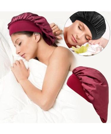 Silk Wide Band Hair Bonnet for Sleeping (2pcs Black + Wine) | Satin Night Sleep Cap for Women Girls | Elastic Hat for Black, Curly Hair Care - Buy Online on GoSupps.com