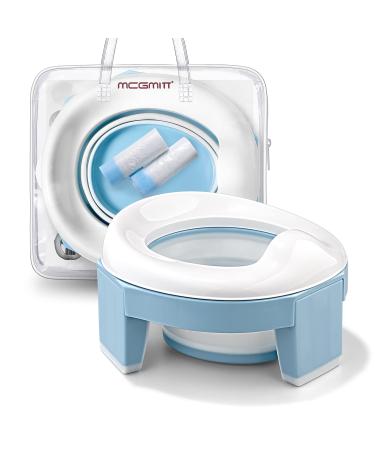 Portable Potty Training Seat for Toddler Kids - Foldable Training Toilet for Travel with Travel Bag and Storage Bag (Blue) by MCGMITT