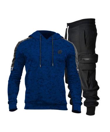 Hanxiulin jogging suit men's training suit leisure suit men casual long sleeves sport jacket pants men training suit pants sweatshirt sport suit blue m