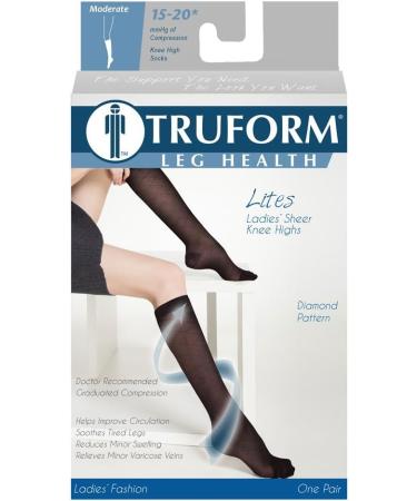 Truform Sheer Compression Stockings for Women - 15-20 mmHg Knee High Length Charcoal Diamond Pattern Medium (2 Pairs) - International Shipping Available - Buy Online on GoSupps.com