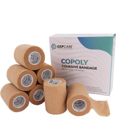 Self Adhesive Wrap Cohesive Wrap Bandages 6 Count 3 x 5 Yards  Medical Tape  Adhesive Flexible Breathable First Aid Non Woven Rolls  Stretch Athletic  Ankle Sprains & Swelling  Sport Beige 6 Count (Pack of 1)