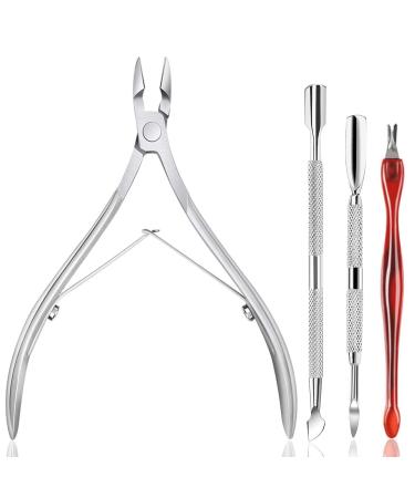Cuticle Trimmer with Cuticle Pusher - 4 Pcs Cuticle Cutter Nipper Clipper Dead Skin Remover Scissor Plier Durable Manicure Pedicure Tools Nail Tools Set for Fingernails and Toenails