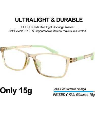 FEISEDY Kids Blue Light Blocking Glasses - Flexible Rubber Nerd Glasses for Boys & Girls (Ages 3-13) - Champagne Green B2630 - 49mm - Buy Online on GoSupps.com