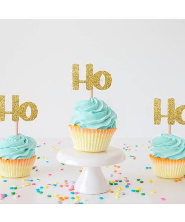 Ho Ho Ho Christmas Cupcake Topper Mirror and Glitter Cardstock (6 Pack Rose Gold Glitter) 6 Pack Rose Gold Glitter