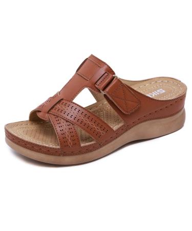 Creev women's sandals summer open toe area thick floor wedge heel large size PU leather sandals women comfortable plateau sandals orthopedic shoes a 40eu (e 40eu) C 41eu