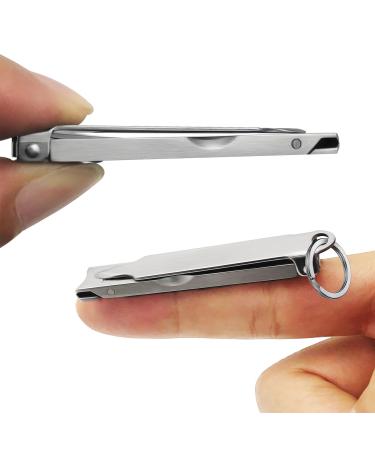 Ultra Thin Portable Fingernail Clipper Small Pocket Folding Nail Clippers Wide Jaw Cutter with Keychain Curved Trimmer Flip Open Brushed Finish (Small-Brushed) S-Brushed