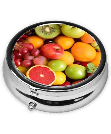 Fresh Fruits & Vegetables Mini Round Pill Box | 3 Compartment Portable Organizer for Travel Home & Office - Buy Online on GoSupps.com