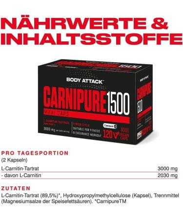 Body Attack Carnipure 1500 - Premium L-Carnitine 120 Caps | Patented High-Dose Formula | Made in Germany - Buy Online on GoSupps.com