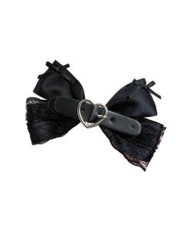 AJOIDR Lace Hair Clip Bow Balletcore Large Bow Heart Flat Clip Balletcore Hairpin Bow Elegant Hair Clip for Bunches Black