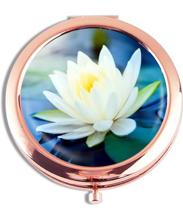 iampanda Compact Rose Gold Pocket Makeup Mirror with 2X Magnifying - Beautiful Lotus Flower Design - Buy Online on GoSupps.com