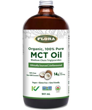 Flora Health MCT Oil 100% Pure Organic Energy Boost C8 Caprylic & C10 Capric Acids Ethically and Sustainably Sourced Coconuts Keto Kosher Non-GMO Verified 941 mL Liquid Glass Bottle - Buy Online on GoSupps.com