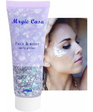Hair Gel | Shiny Body Face Mermaid Sequins -Adhesive | Festival Cosmetic Face Hair Nails Makeup Long Lasting Sparkling Chunky Sequins Fulenyi Silver 5# - Buy Online on GoSupps.com