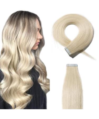 SEGO TAPE in Extensions real hair 20 Tressen hair extension adhesive hair part remy hair with 10pcs free tapes -40g platinum blonde#60 12 "(30cm) -40g